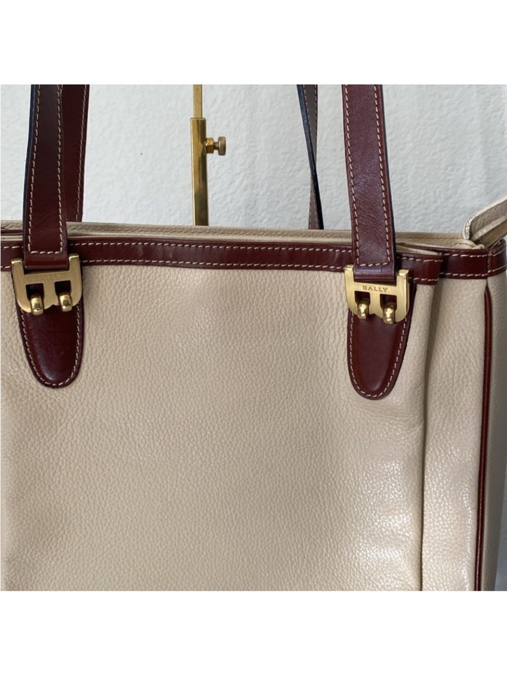 Bally Cream and Brown Leather Tote! Super clean and beautiful!